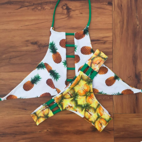 Reversible Pineapple Halter Top Bikini