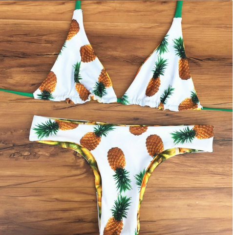 White Standard Pineapple Print Bikini