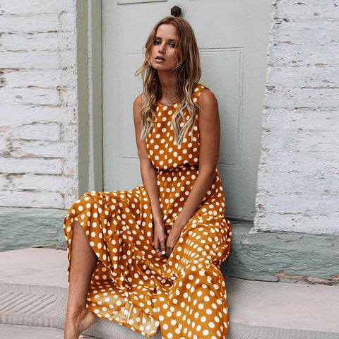 Polka Dot Print Beach Summer Long Dress