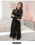 Long Sleeved Polka Dot Pleated Dress