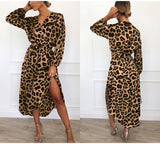 Wrap Leopard Printed Slit Long Dress