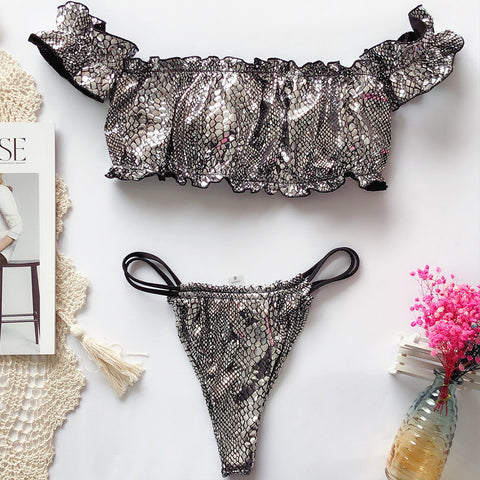 Sequins Snaked Strapless Bikini