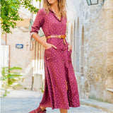 Long Chiffon Boho Print Beach Shirt Dress