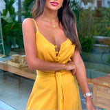 Button Up Spaghetti Strap Backless Casual Long Dress
