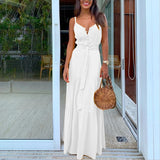 Button Up Spaghetti Strap Backless Casual Long Dress