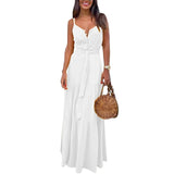 Button Up Spaghetti Strap Backless Casual Long Dress