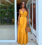 Button Up Spaghetti Strap Backless Casual Long Dress