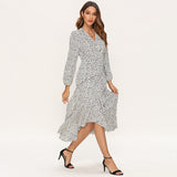 Floral Print Long Sleeve Ruffle Wrap Slit Maxi Dress