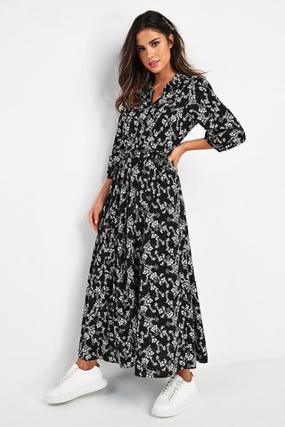 Vintage Floral Print Boho Maxi Dress