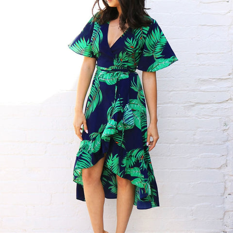 Floral Print Boho Style Summer Beach Dress