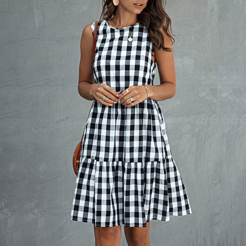 Plaid A-line Pocket Dress