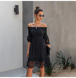 Off Shoulder Black Lace Fitted Dress