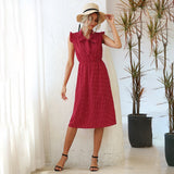 Bow Tied Polka Dot Ruffle Sleeve Tank Midi Dress
