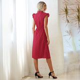 Bow Tied Polka Dot Ruffle Sleeve Tank Midi Dress