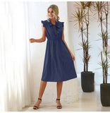 Bow Tied Polka Dot Ruffle Sleeve Tank Midi Dress