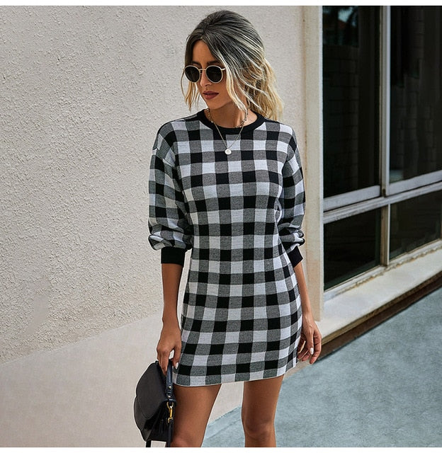 Plaid Knit Sweater Dress Dream Closet Couture Plaid Knit Sweater Dress Dream Closet Couture