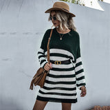 Striped Long Sleeve Knitted Sweater Dress