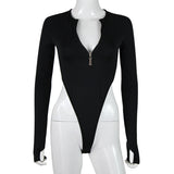 Sabina Sexy Triangle Style Zipper Long Sleeve Bodysuit