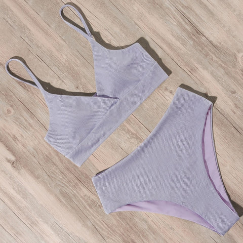 Ribbed High Waist Push Up Bikini