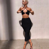 Aurora Halter Sleeveless Multiway Crop-Top And Long Skirt Matching Set
