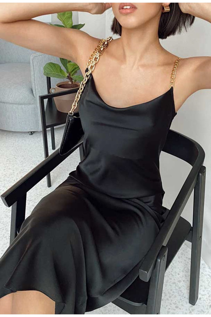 Elegant Chain Strap Stylish Square Neck Black Party Dress – Dream Closet  Couture