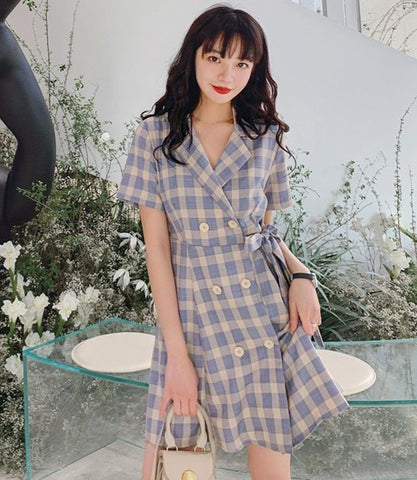 Zendee Plaid Button Dress