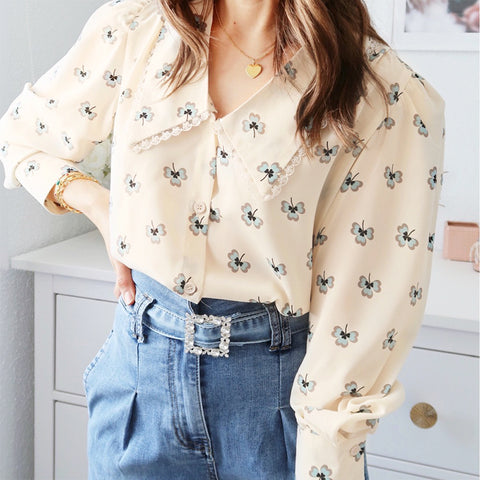 Vanessa V-neck Loose Chic Printed Chiffon Top