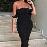 Alexa Sexy Pleated Off Shoulder Summer Party Dress