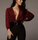 Donna V-neck Pleated Sexy Bodysuit