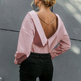 Jasmine V-neck Backless Button Down Collared Top