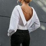 Jasmine V-neck Backless Button Down Collared Top