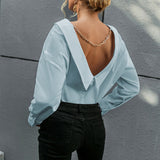 Jasmine V-neck Backless Button Down Collared Top
