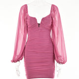 Danessa V-Neck Puff Sleeve Ruched Party Dress