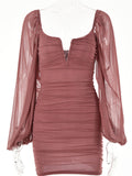 Danessa V-Neck Puff Sleeve Ruched Party Dress