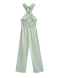 Camel Crossover Halter Strap Sexy Backless Tie Party Jumpsuit