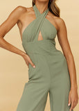 Camel Crossover Halter Strap Sexy Backless Tie Party Jumpsuit