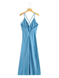 Madeline Spaghetti Strap Deep-V Maxi Satin Dress