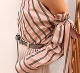 Striped Chiffon One Shoulder Blouse