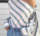 Striped Chiffon One Shoulder Blouse