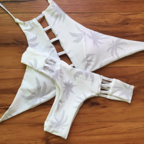 White Palm Tree Halter Top Bikini