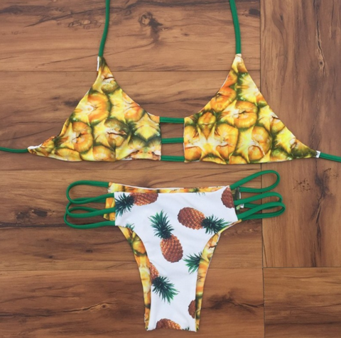 White Pineapple Cut-Out Bikini