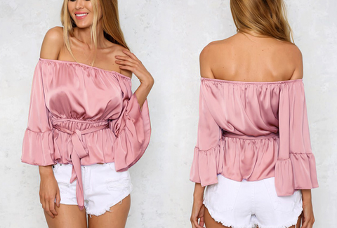 Pink Silky Off-the-Shoulder Blouse