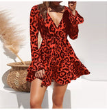Leopard Print V-neck Wrap Sleeve Mini Dress