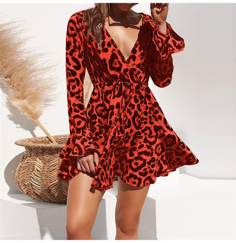 leopard wrap mini dress boohoo Women's Leopard Print Ruffle Wrap Mini Dress | Size: 10