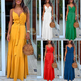 Button Up Spaghetti Strap Backless Casual Long Dress
