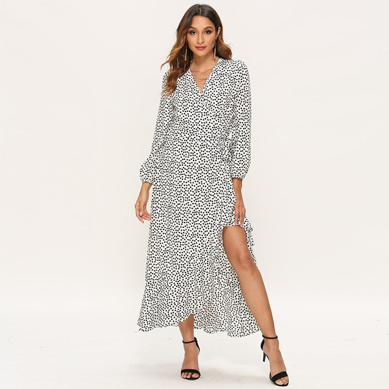 Floral Print Long Sleeve Ruffle Wrap Slit Maxi Dress – Dream Closet Couture