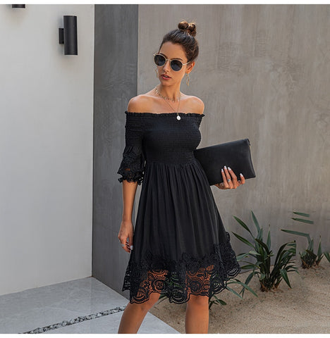black lace casual dress Summer Dress for Women Lace Overlay A-line Dress Casual Party Black at Amazon Women's Clothing store