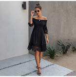 Off Shoulder Black Lace Fitted Dress