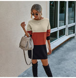 Striped Patchwork Slim Knitted  Sweater Dress