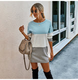 Striped Patchwork Slim Knitted  Sweater Dress